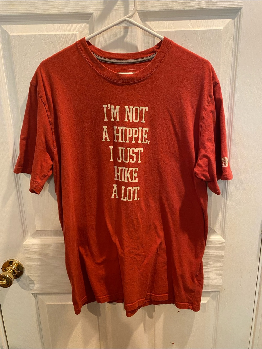 The North Face Men's Short Sleeve Tee - Rust Red with White Text size L
T-5